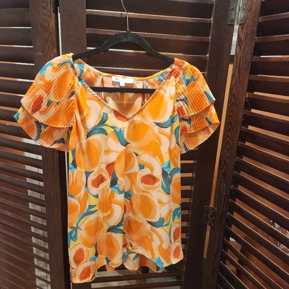 DR2 Orange and Blue Floral Blouse